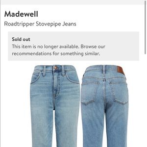 NWOT Madewell roadtripper stovepipe jeans